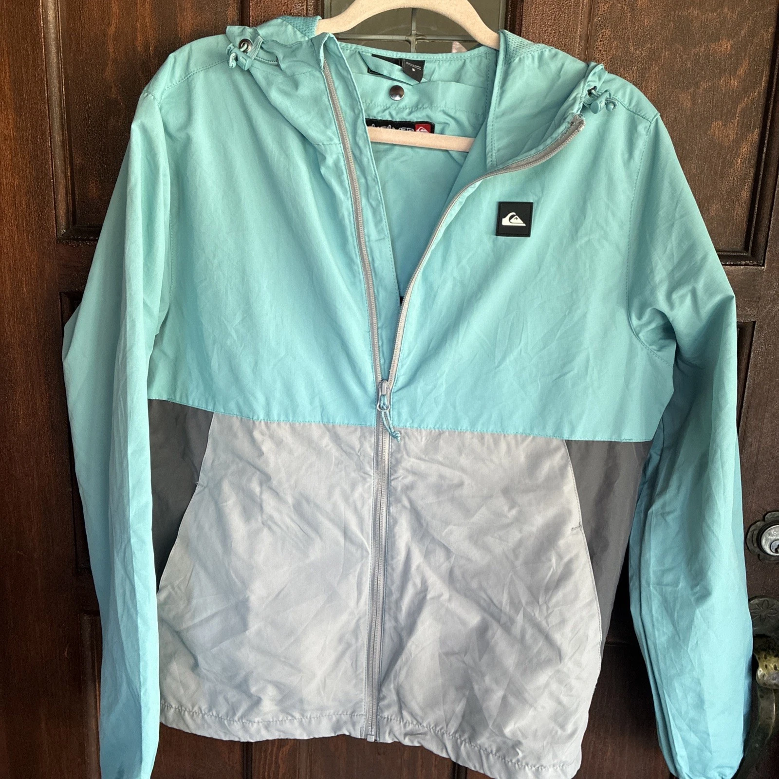Size S Quicksilver Gray/Blue Zip Hooded Light Jacket W Hood Pocket NWT MSRP 120 - product detail image 2