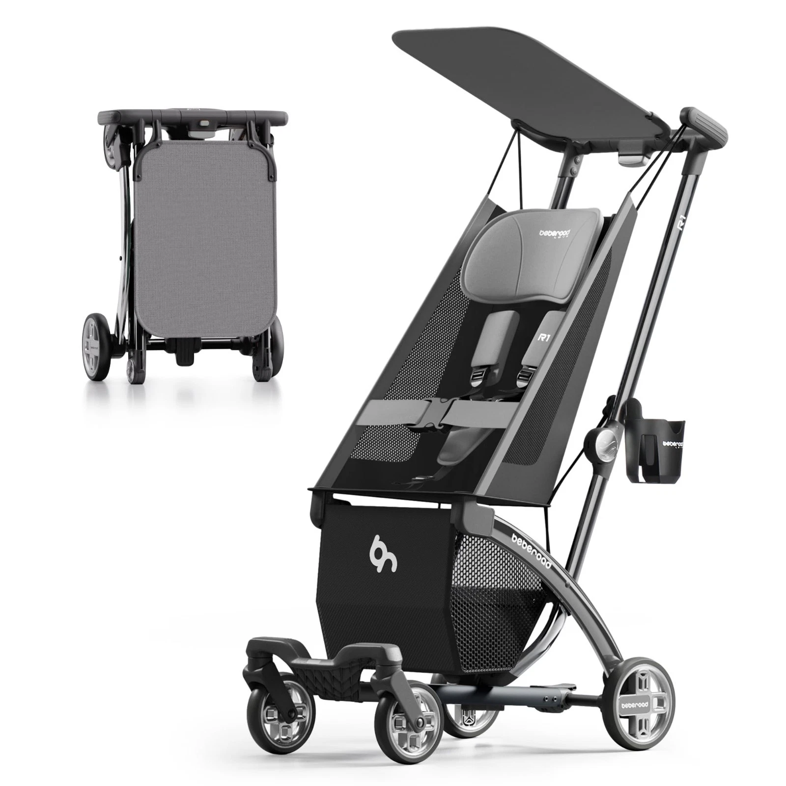 Beberoad Love R1 Auto-Folding Ultra Lightweight Travel Stroller, Gray