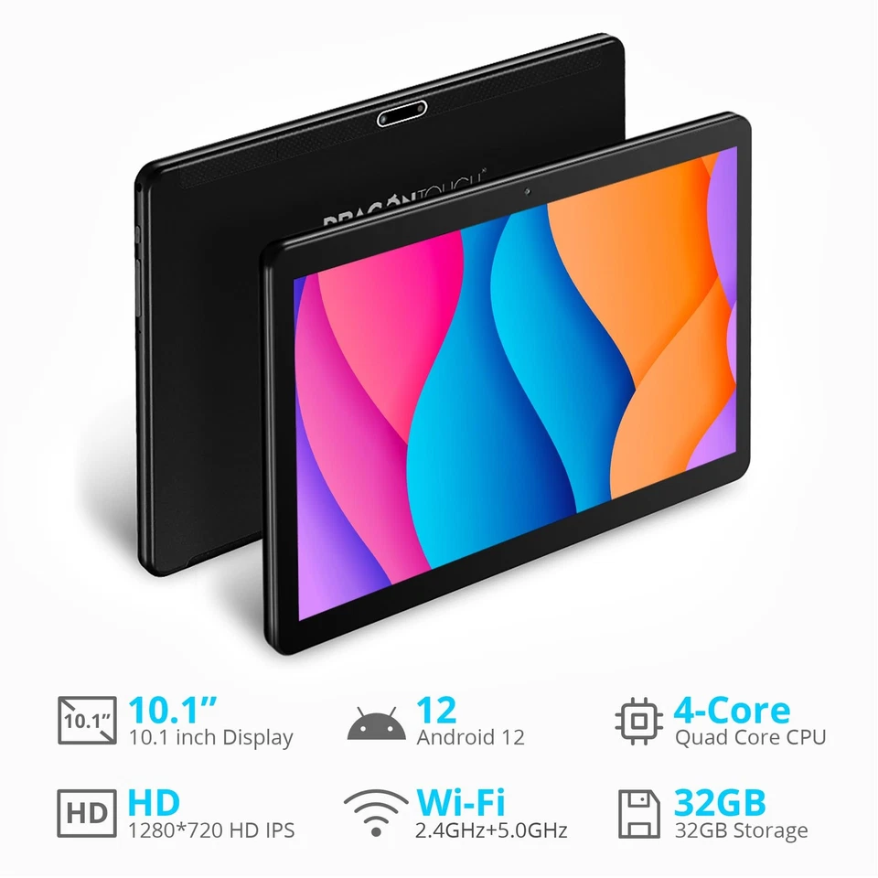 Dragon Touch MAX10 10" Android Tablet (2023) - 32GB, Wi-Fi, Android 12 - Black - Image 2 of 4