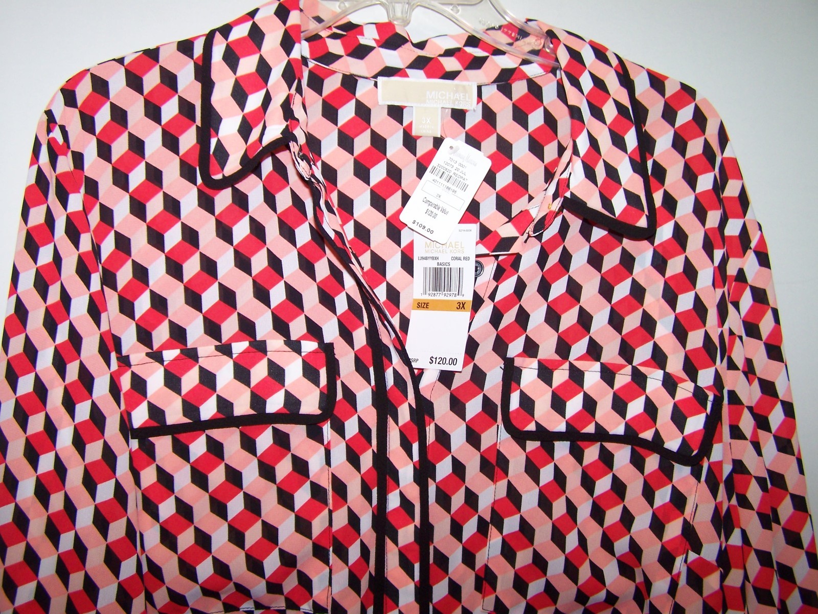 Michael Kors Womans Blouse Top Shirt Size 3X Orange Multicolor NWT thumbnail 2