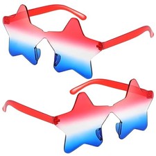 2 Pair Star Sunglasses for Women Men, Patriotic Rimless Star Red White Blue