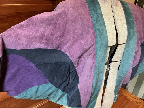 Vintage 1980s - Mary Hoffman - Size Small Purple Teal Suede Batwing Jacket - Picture 3 of 15