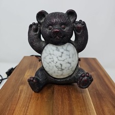 Vintage TEDDY BEAR Amber Glass Stomach Table Lamp Night Light Bronze 6.5 x 6 in