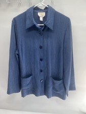 Talbots blue 100 silk blazer jacket button-down front and two pockets M