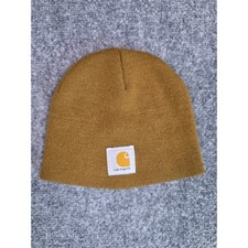 Carhartt Beanie Hat Mens OS Mustard Brown Knit Logo Patch USA Made