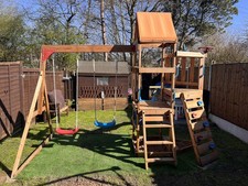 WOODEN GARDEN OUTDOOR PLAYGROUND  SET 2 SWINGS SLIDE SANDPIT CLIMBING WALL 