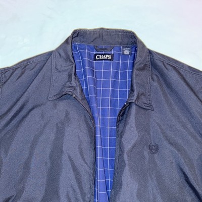 Chaps Golf Jacket Mens X-Large Blue Full Zip Plaid Lined Lightweight Windbreaker