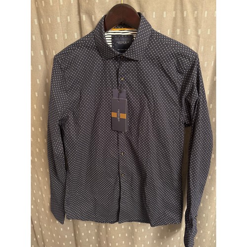 Cactus Man Ricky Singh Men Navy Blue Geometric Print Stretch Button Down Shirt S