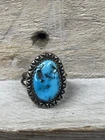 VTG Navajo Native American Authentic Turquoise Sterling Silver Sawtooth Ring Sz8