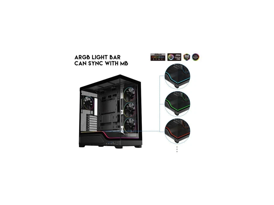 DIYPC IDX5-BK-ARGB Black Dual USB3.0/Type C Tempered Glass ATX Gaming Computer - Image 4 of 4