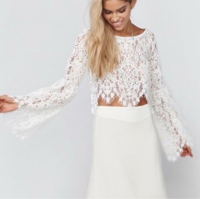 For Love And Lemons Vika Lace Bell Sleeve Cropped Blouse Size XS NWT