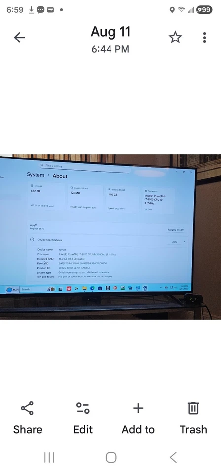 Dell Inspiron 3670 MT Intel i7-8700 3.20GHz - Image 4 of 4
