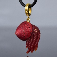 Red Strawberry Shell Octopus Pendant Chalcedony Gold Vermeil 925 Silver 5.17g