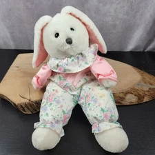 Dakin Vintage Bunny Rabbit Plush Floral Cloth Body Satin Arms Ears Tummy 1989