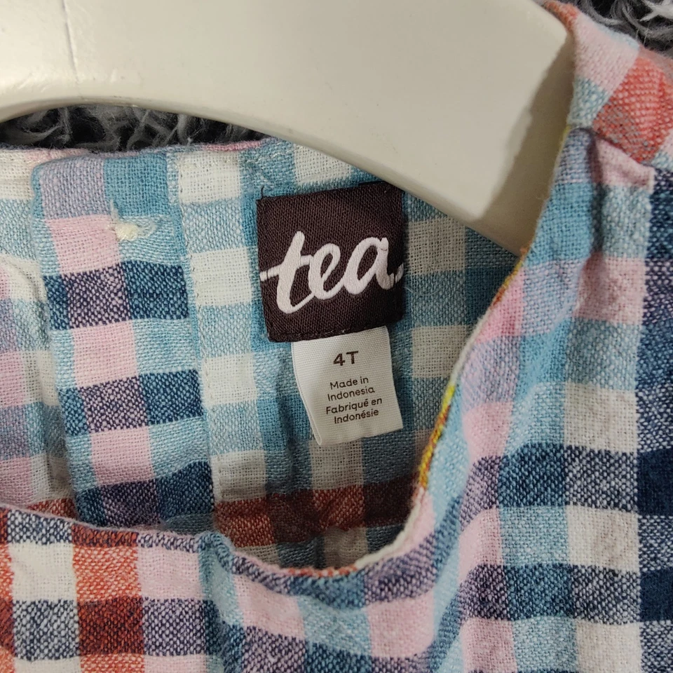 Чай коллекции девочек 4T платье цветной клетку льняной смеси без рукавов опрятный - Изображение 3 из 4
