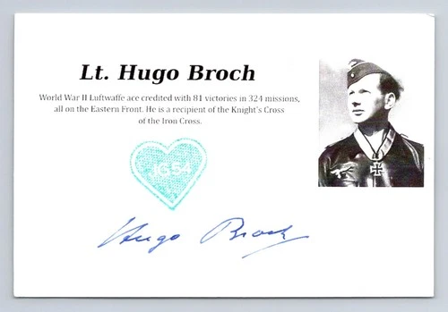 Hugo Broch Authentic Autographed WW2 German Luftwaffe Ace Pilot 4x6 Index Card