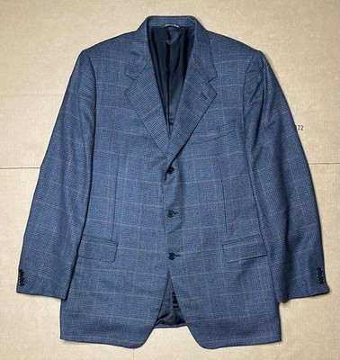 CANALI Men s 44R Blue Houndstooth Wool Sport Coat Blazer Italy Ventless