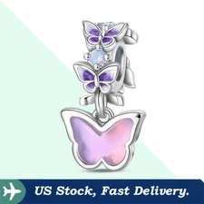 KUNSIR 925 Sterling Silver Butterfly Bead Charm For Bracelet DIY Fantasy Jewelry