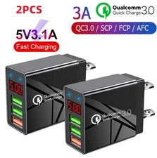 2X 3Port Fast Quick Charge 5V/3A 3.0 USB Hub Wall Charger Power Adapter US Plug