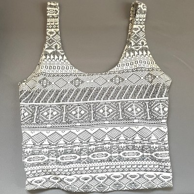 Hollister Tank Top Juniors Small Cropped Dark Gray White Stretch Casual Sport