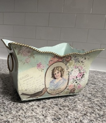 Metalware Tin Planter Pot Cachepot Victorian Images Decoupage paper print 8'' W