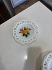 Vintage Anchor Hocking Milk Glass Lace Edge Plate with Hand Painted Yellow Roses