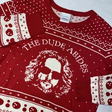 The Big Lebowski Ugly Christmas Sweater Mens Large Red Dude Abides Holiday Party