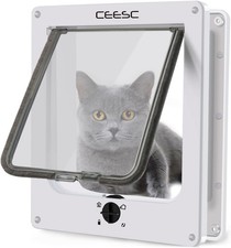 Cat Door Interior Exterior Door Weatherproof White Rotary 4 Way Locking Pet Door