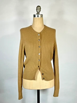 Modern 2010's tan brown cable knit CASHMERE cardigan sweater by N.PEAL size Med.