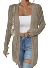 World Market Crochet Cardigan Women’s Open Front Knit Sweater Beige One size