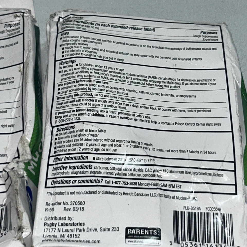 2 cajas selladas para aliviar la tos expectorante de alivio de moco de rugby 20 cada una dañadas Foto 4 de 4