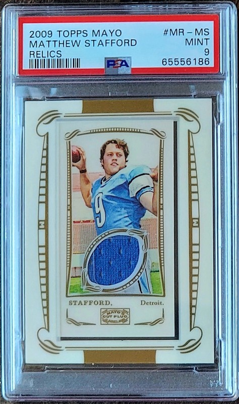 2009 SSP MATTHEW STAFFORD Topps Mayo Rookie EVENT WORN JERSEY PATCH Relics PSA 9
