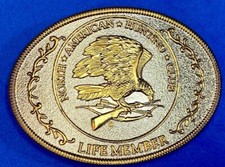 Vintage North American Hunting Club Life Member Belt Buckle Eagle With Gun 