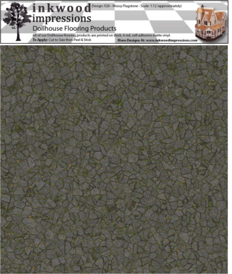 Dollhouse Flooring 6 mil Peel Stick Vinyl 12''x12'' Mossy Flagstone 026