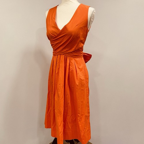 J. CREW 00 Orange Poplin Cotton Wrap Top Tie Dress Pleated Party Preppy Resort - Picture 5 of 16