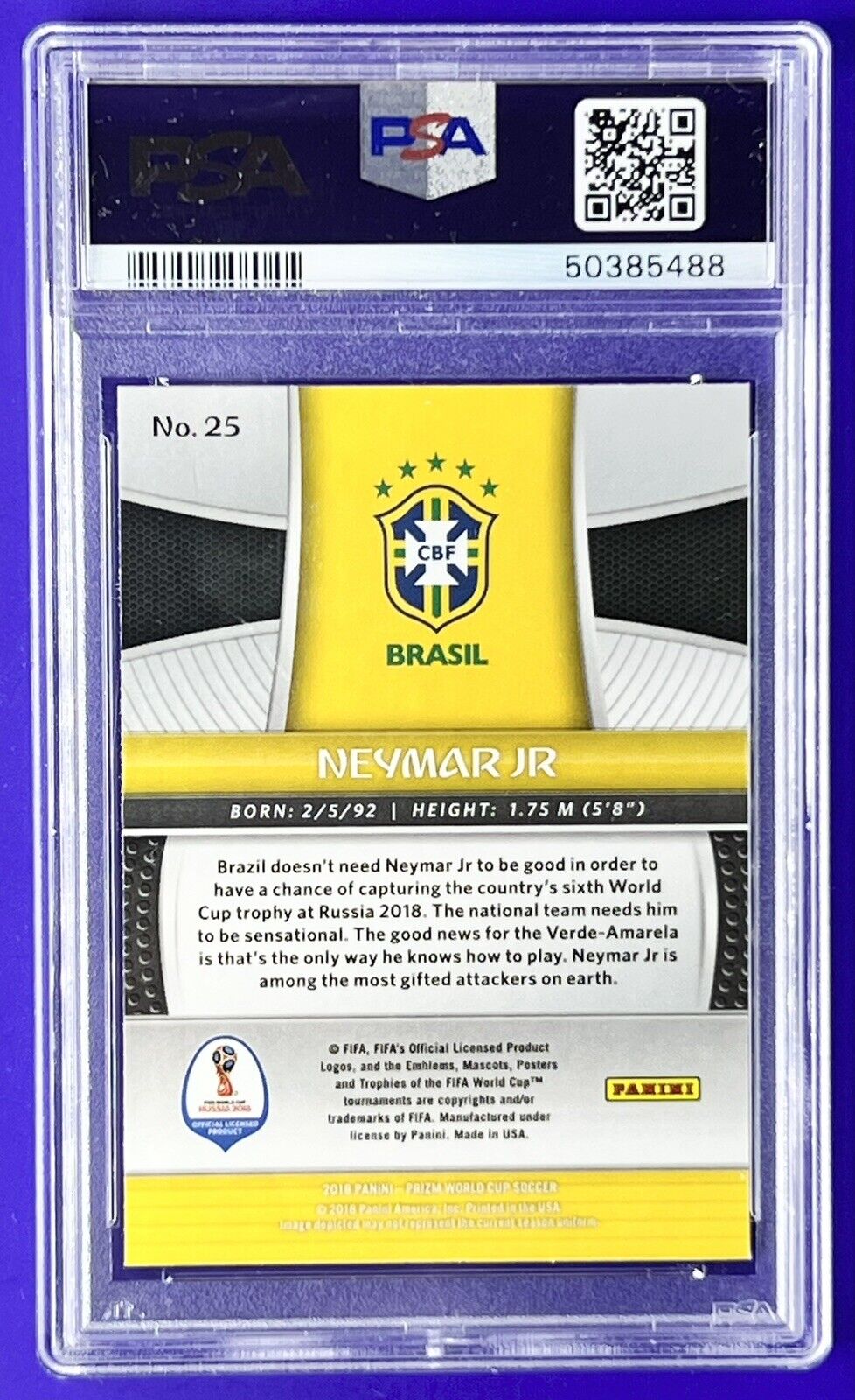 2018 Panini Prizm World Cup HYPER PRIZM Neymar Jr FUTURE LEGEND BRAZIL PSA  9,  in 2023