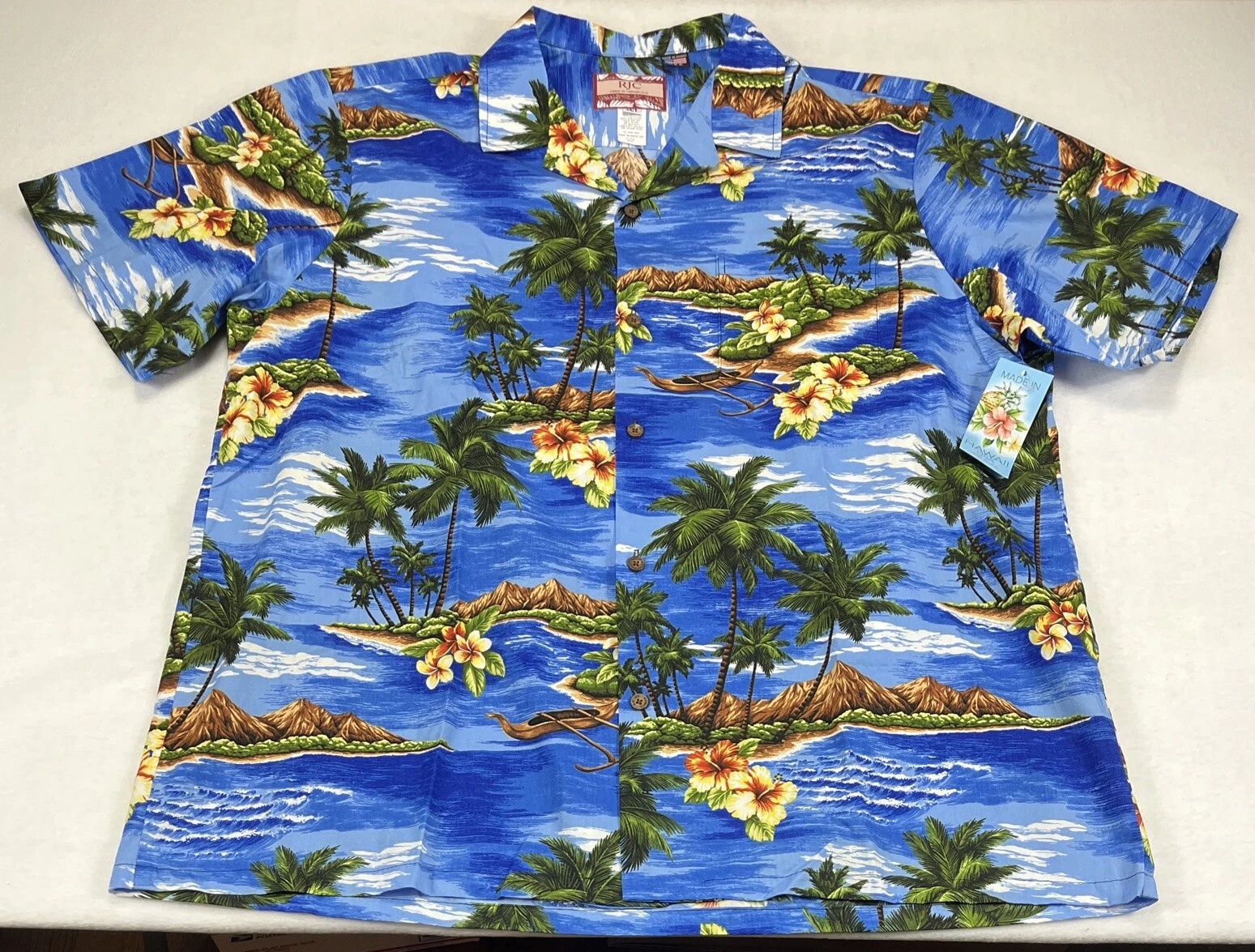 RJC Made In Hawaii Mens 2XL Multicolor Hibiscus Button Up Short Sleeve Shirt NWT