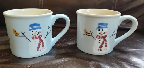 Vintage Hartstone Pottery~Pair of Snowman Mugs, 12 oz, Coffee, Tea, Cocoa