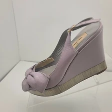 VALENTINO Lavender Lesther Bow Wedge Slingback Sandals Women's Size 6 EU 36