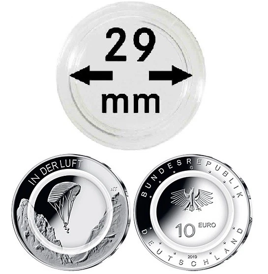 LINDNER Münzkapseln Münzenkapseln 10 € Euro Polymerring Luft bewegt 29mm 10 50 100 St.