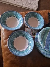 Set of 12 TarHong Melamine Blue Stripe Salad,Dinner,&Bowls
