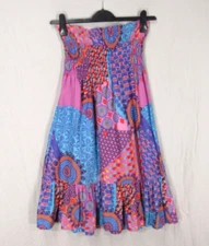 Y2K MODA INTERNATIONAL Colorful Boho SMOCKED Strapless RUFFLE Sundress Dress M