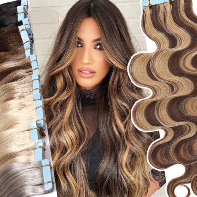 Balayage Wavy Invisible Tape in 100% Human Hair Extensions  display picture 1
