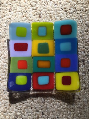 Suellen Parker fused glass art dish 