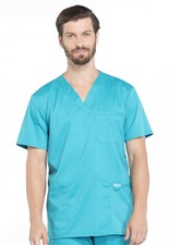 Scrub Cherokee Workwear Revolution Men V Neck Top WW670 TLB Teal Blue Free Ship