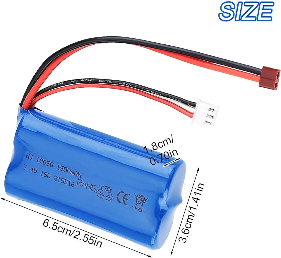 2 Stück 1500mAh 7.4V Lipo Akkus T-Stecker für WLtoys 4WD RC Auto 12401 - 12404 - Bild 4 von 4