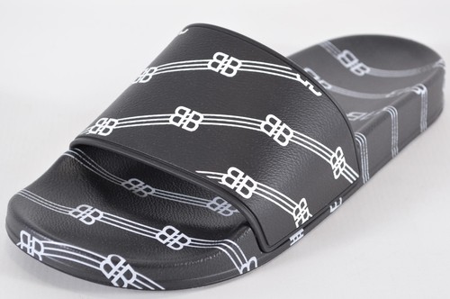 NEW Balenciaga Men's Black LICENSE BB PRINT Pool Slides Shoes 8 U.S. 41 EU - Picture 2 of 9