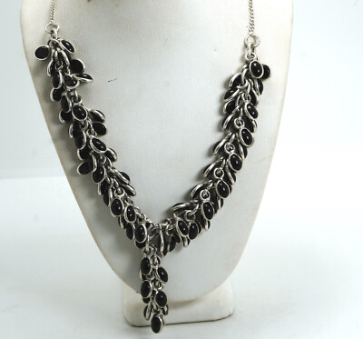 Sterling Silber & Onyx Cabochon Hänger Halskette