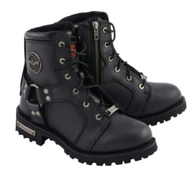 Milwaukee Leather 9302 Women s 8'' Black Leather Motorcycle Rider Harness Boots