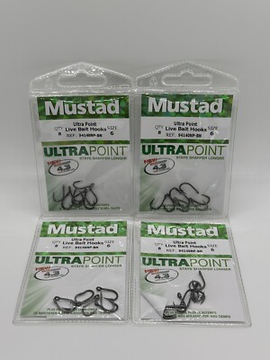 Mustad Live Bait Hook Sz 6 - 94140NP-BN-6-8U UltraPoint 3x Strong LOT OF 4 PACKS